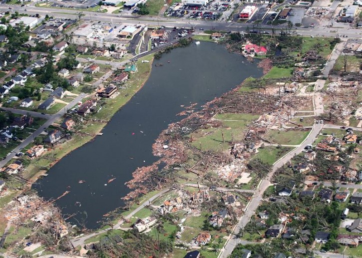 An aerial view shows the path of tornadoes inflicting extensive damage to all things in its path in Tuscaloosa, Alabama, April 28, 2011. Tornadoes and violent storms ripped through seven southern U.S. states, killing at least 259 people in the country's deadliest series of twisters in nearly four decades.  REUTERS/Marvin Gentry 